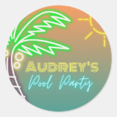 Rond Sticker Neon Pool Party (Devant)