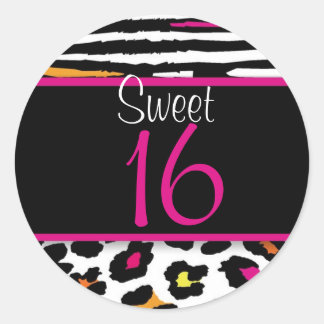 Rond Sticker Neon Poster de animal Sweet 16 Matching
