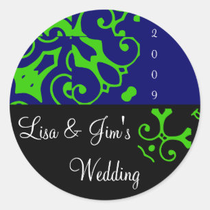 Rond Sticker noir & bleu de mariage de printemps