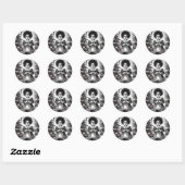 Rond Sticker noir et blanc Awe de Noël (Feuille)