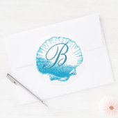 Rond Sticker Ocean Blue Monogrammed Sea Shell (Enveloppe)