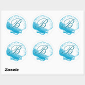 Rond Sticker Ocean Blue Monogrammed Sea Shell (Feuille)