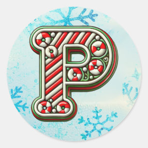 Rond Sticker "P" de Noël sucre de canne, Stripes festiv