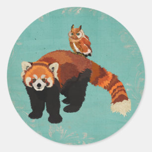 Rond Sticker Panda & Owl Rouge