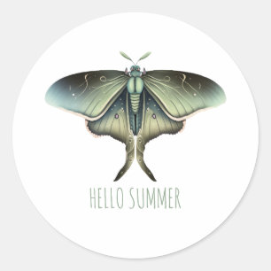 Rond sticker papillon de nuit Bonjour été