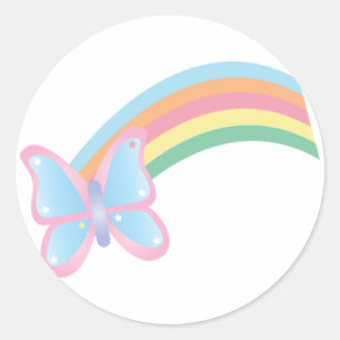 Rond Sticker papillon et arc-en-ciel