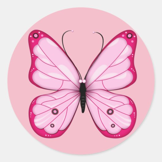 Rond Sticker Papillon rose. (Devant)