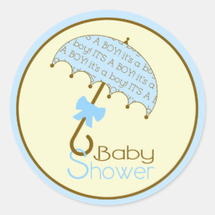 Rond Sticker parapluie Baby shower bleu