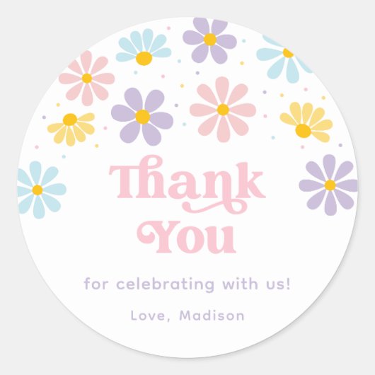 Rond Sticker Pastel Daisy Flower Anniversaire Classique (Devant)