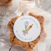 Rond Sticker Pâtissier Fleur Rose Élégant