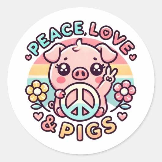 Rond Sticker Peace Love & Pigs (Devant)