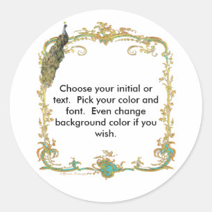 Rond Sticker Peacock avec cadre or "Save the Date"