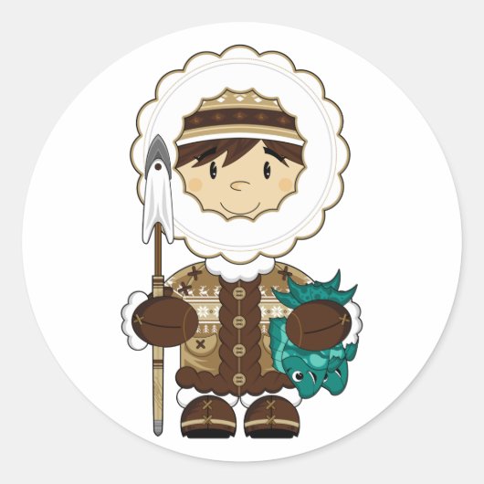 Rond Sticker pêcheur inuit mignon (Devant)
