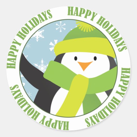 Rond Sticker Penguin Joyeux Vacances (Devant)
