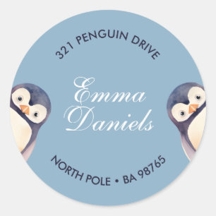 Rond Sticker Penguin Winter Wonderland - Ice Blue