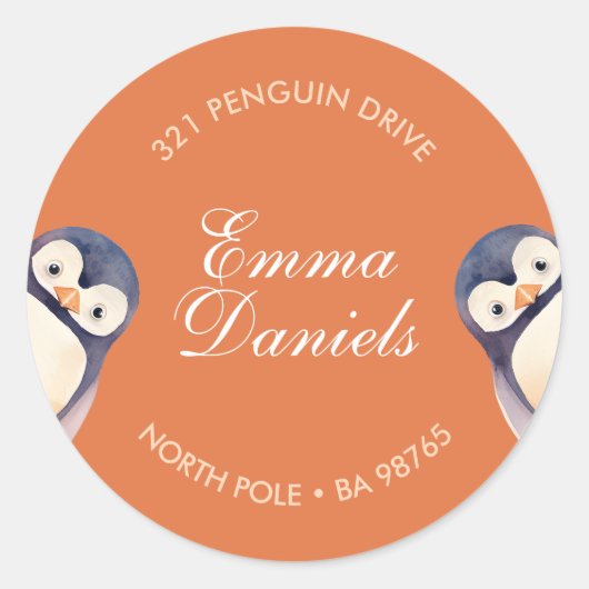 Rond Sticker Penguin Winter Wonderland - Orange Automne (Devant)