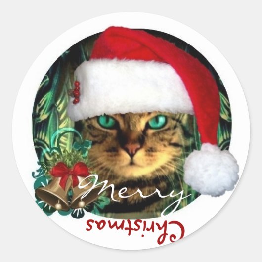 Rond Sticker père Noël Cat Joyeux Noël (Devant)