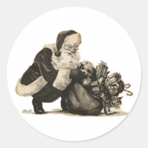 Rond Sticker Père Noël et Jouet vintage