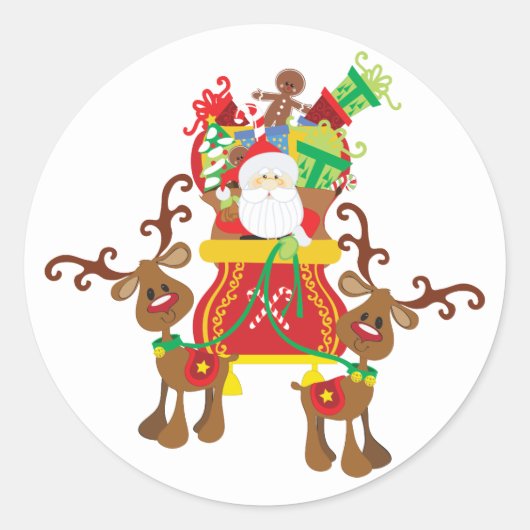 Rond Sticker père Noël Sleigh Et Reindeer (Devant)