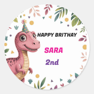 Rond Sticker personnalisable Dinosaur Party Fun Persona