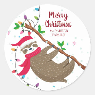 Rond sticker personnalisé Christmas Sloth