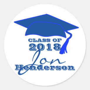 Rond Sticker personnalisé pour graduation bleu et blanc