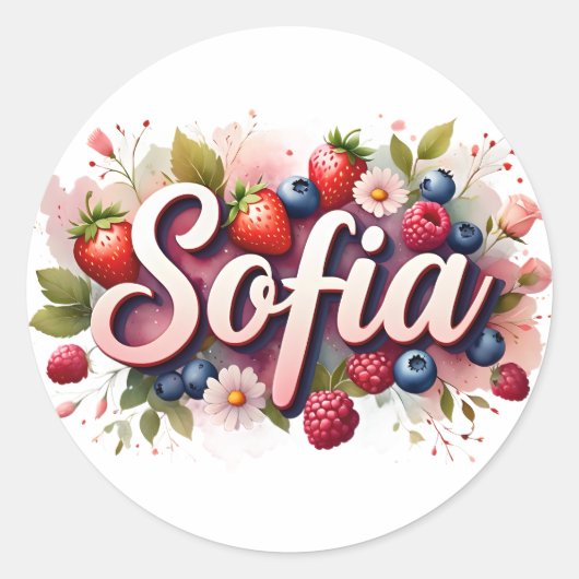 Rond Sticker personnalisé "Sofia" Berry Floral Design (Devant)