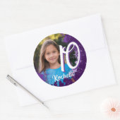 Rond Sticker photo avec pinceau violet - 10 ans (Enveloppe)