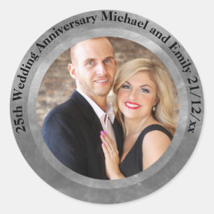 Rond Sticker photo du 25e anniversaire Argent