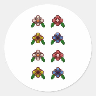 Rond Sticker Pixel Art Floral (rose pâle)