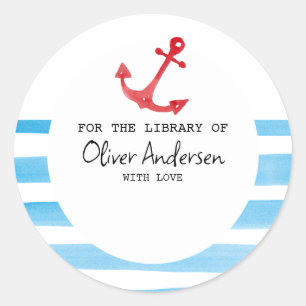 Rond Sticker plaque de Baby shower d'Ancre rouge nautiq