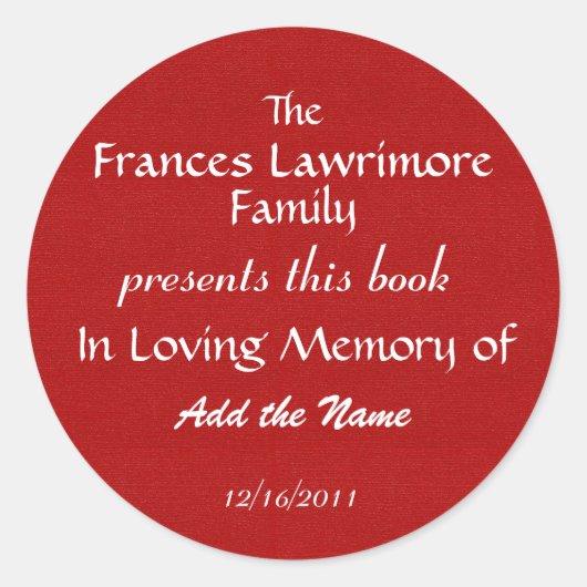 Rond Sticker Plaque de livre (Devant)