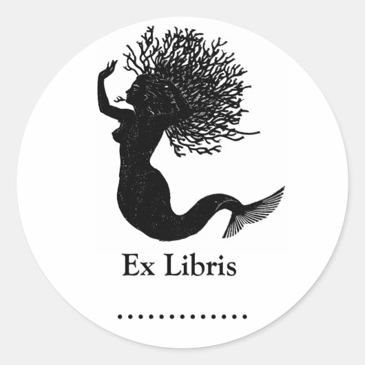 Rond Sticker plaque Mermaid Ex Libris (Devant)
