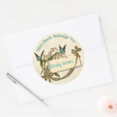 Rond Sticker Plaque Papillons Fleurs (Enveloppe)