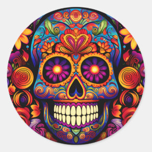 Rond Sticker Porte - clé d'art crânien coloré