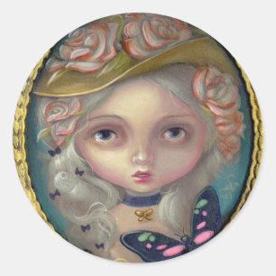 Rond Sticker "Portrait avec un Casquette à fleurs"