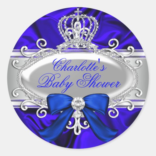 Rond Sticker pour Baby shower bleu Little Prince Royal (Devant)