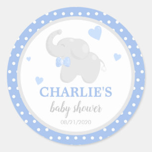 Rond Sticker pour Baby shower bleu Polka Dot