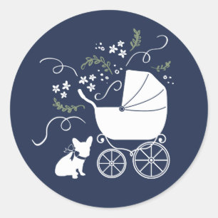 Rond Sticker pour Baby shower Bulldog français