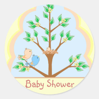 Rond Sticker pour Baby shower de famille d'oiseaux