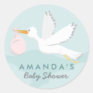 Rond Sticker pour Baby shower de la cigogne