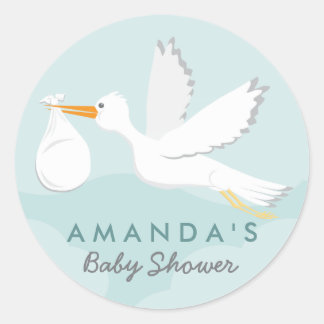 Rond Sticker pour Baby shower de la cigogne