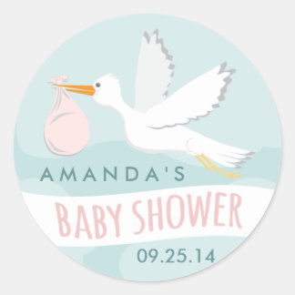 Rond Sticker pour Baby shower de la cigogne