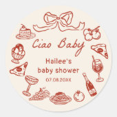 Rond Sticker pour Baby shower de pizza italienne Ciao B (Devant)