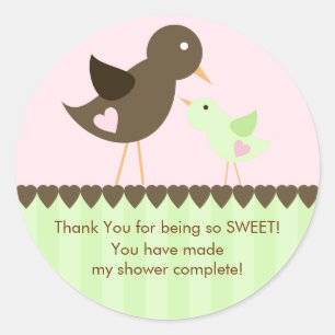 Rond Sticker pour Baby shower d'oiseaux maman et bébé