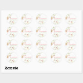 Rond Sticker pour Baby shower fille en fleurs roses Whi (Feuille)