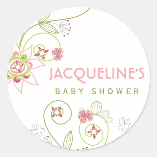 Rond Sticker pour Baby shower fille en fleurs roses Whi (Devant)
