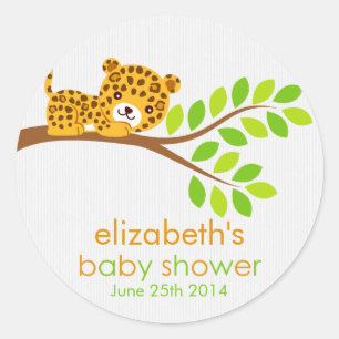 Rond Sticker pour Baby shower petit léopard