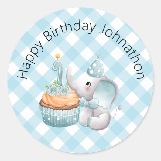 Rond Sticker pour bébé éléphant premier anniversaire Pl (Devant)
