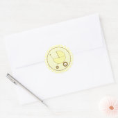 Rond Sticker pour bébé En vichy jaune (Enveloppe)